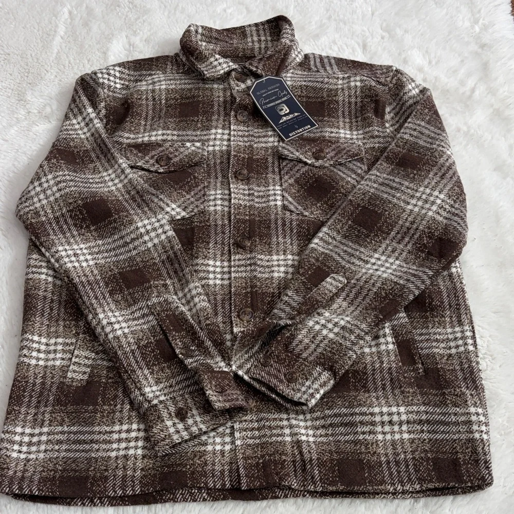 Distortion,Size L,Brown Plaid Men's Shirt Jacket